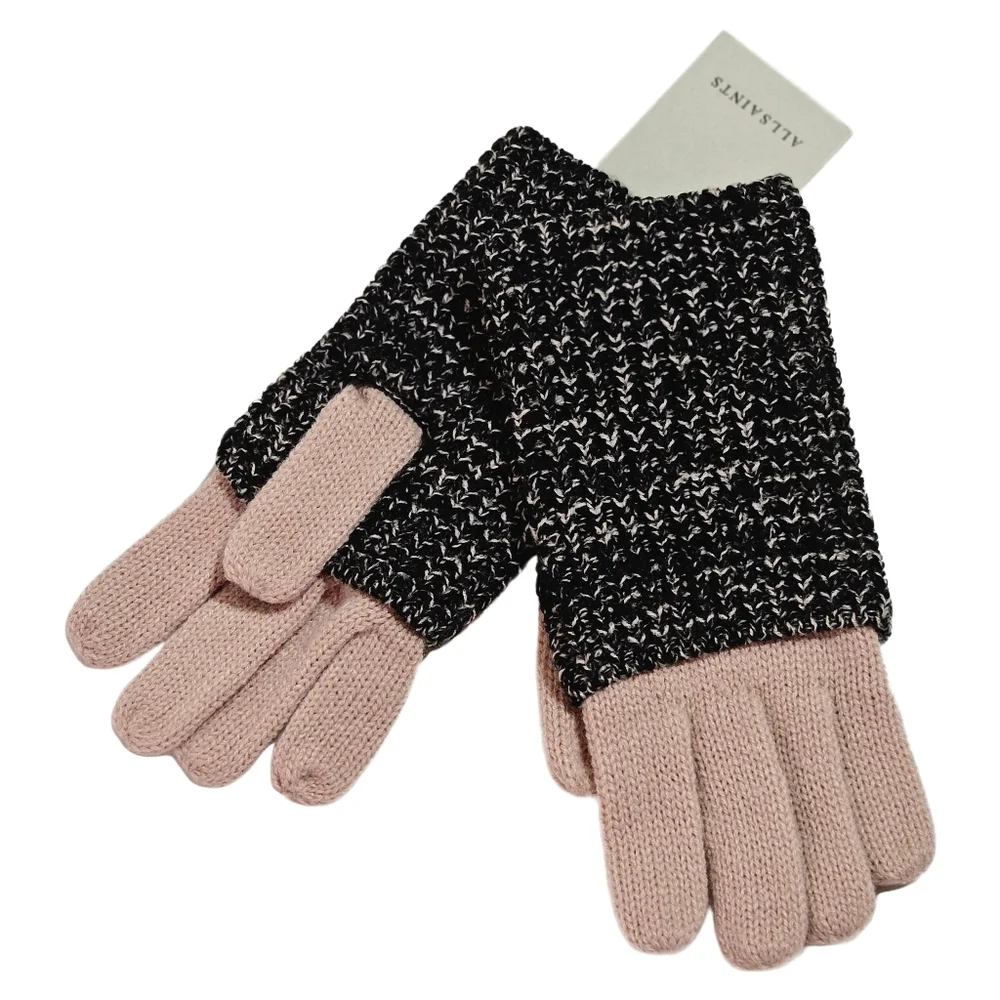 All Saints Gloves Black Blush Angled Stitch Marled Wool Blend Knit Streetwear